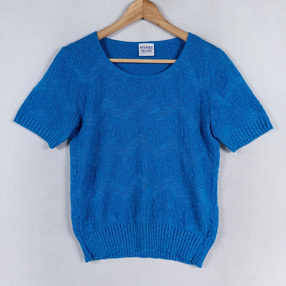 Vtg Barry & Me Sweater Womens One Size Blue Short Sleeve Textured Cottagecore
